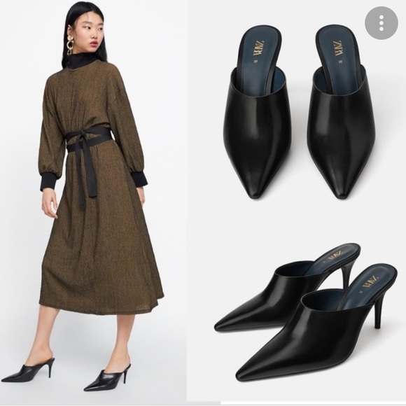 Zara Shoes - Zara Black Leather High Heel Mules size 38